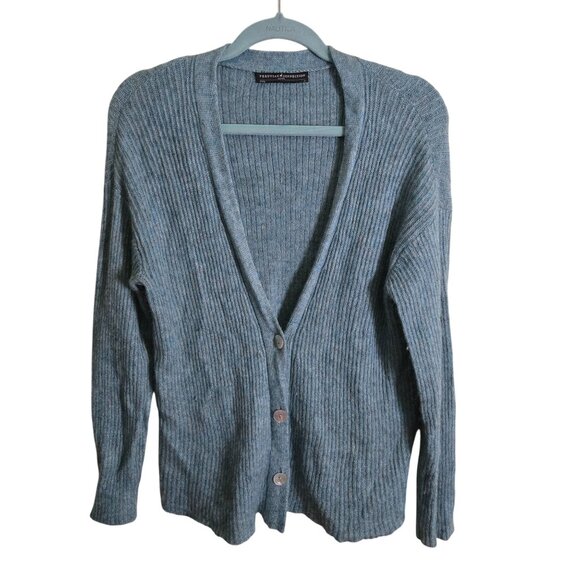 Peruvian Connection Mint Ribbed Baby Alpaca Blend V Neck Cardigan Sweater Size S - Picture 2 of 7